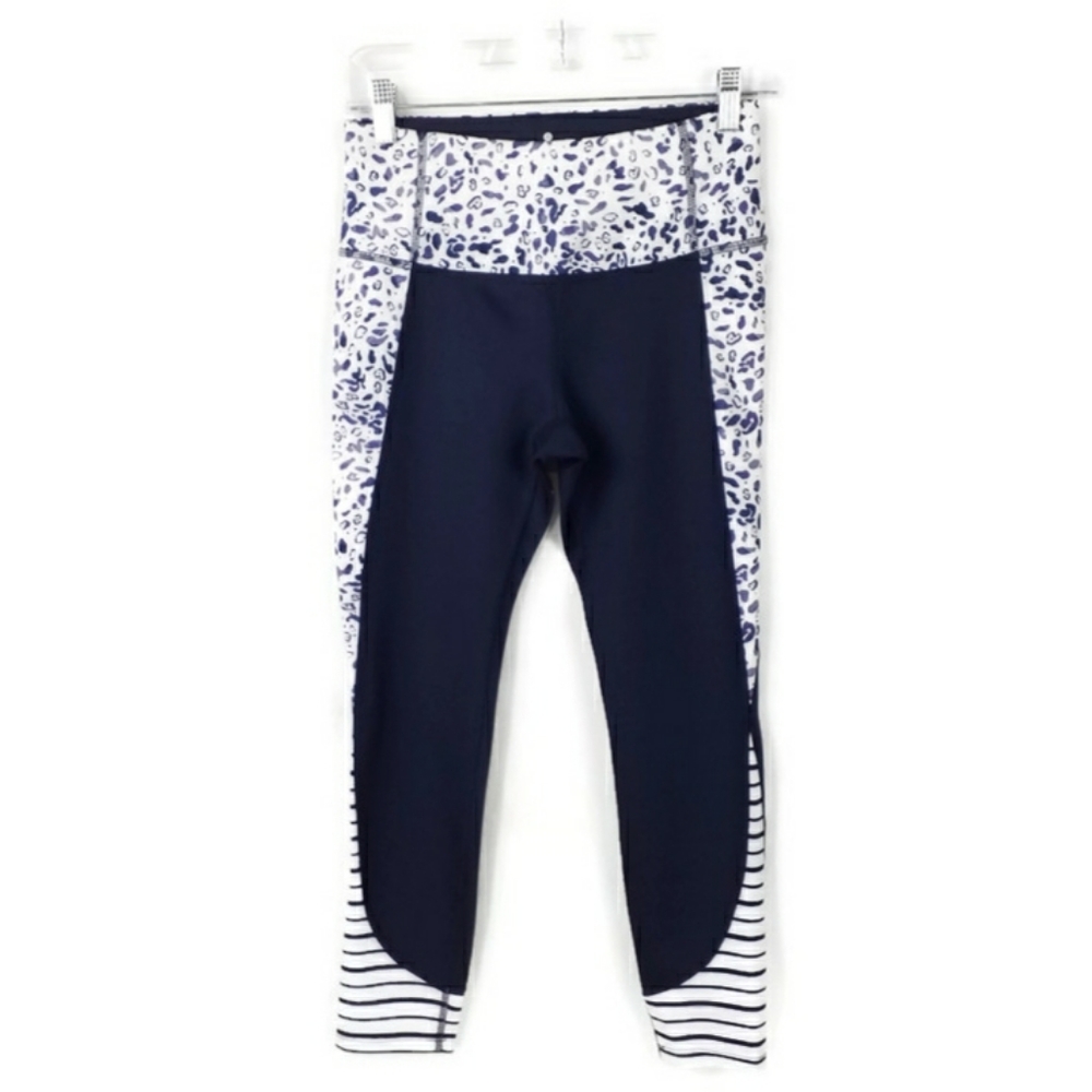 Apana Blue Multi-Print Stretch Athletic Leggings Womens Small EUC
